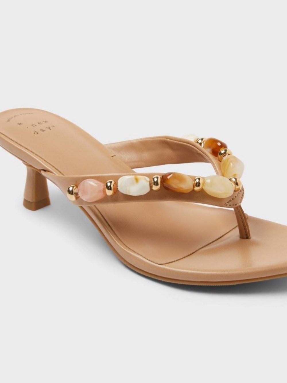 a new day Tan Beaded Thong Kitten-Heel Sandal